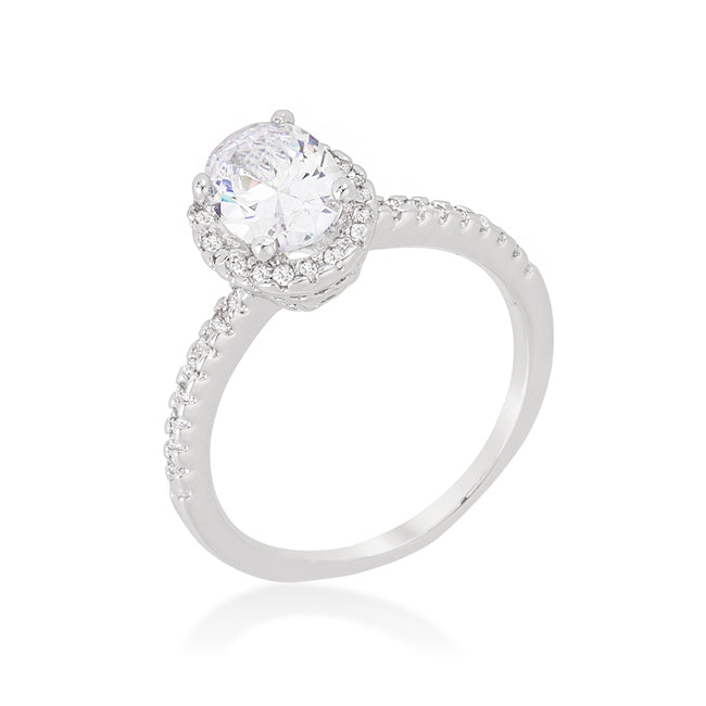 Oval-Cut Floating Halo Cubic Zirconia Engagement Ring