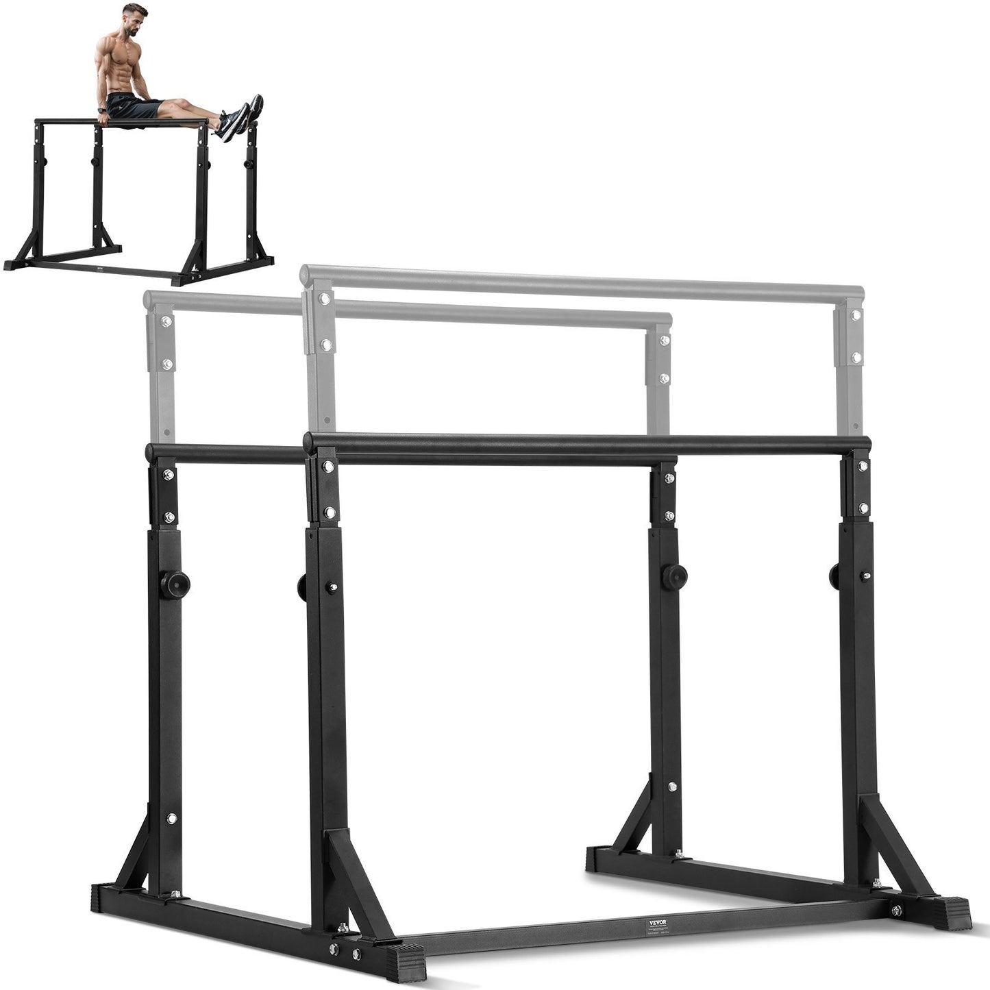 VEVOR Dip Bar, 800 lbs Capacity, Heave Duty Dip Stand Station with Adjustable Height, Fitness Workout Dip Bar Station Stabilizer Parallette Push Up Stand, Parallel Bars for Strength Training Home Gym