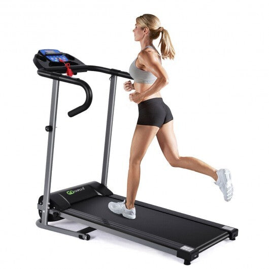 Electric Foldable Treadmill with LCD Display and Heart Rate Sensor - Color: Black - Size: 0.5-1.75 HP