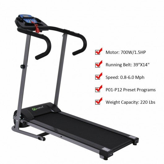 Electric Foldable Treadmill with LCD Display and Heart Rate Sensor - Color: Black - Size: 0.5-1.75 HP