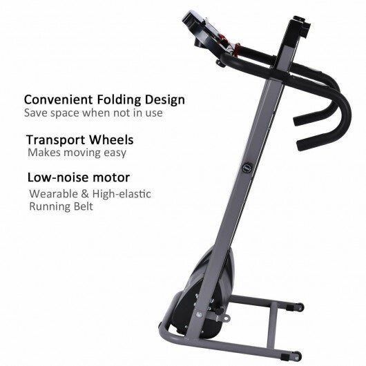 Electric Foldable Treadmill with LCD Display and Heart Rate Sensor - Color: Black - Size: 0.5-1.75 HP