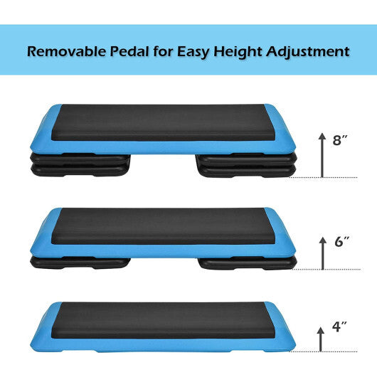 43 Inches Height Adjustable Fitness Aerobic Step with Risers-Blue - Color: Blue