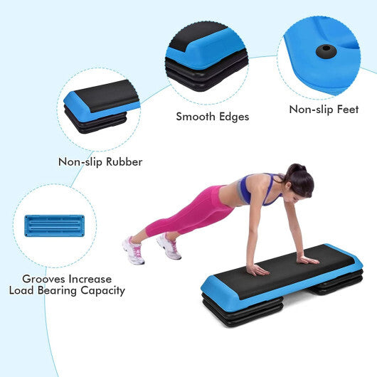 43 Inches Height Adjustable Fitness Aerobic Step with Risers-Blue - Color: Blue