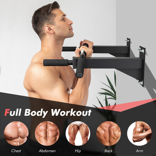 Wall Mounted Multi-Grip Pull Up Bar with Foam Handgrips - Color: Black