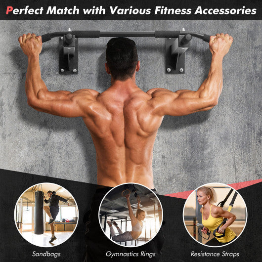 Wall Mounted Multi-Grip Pull Up Bar with Foam Handgrips - Color: Black