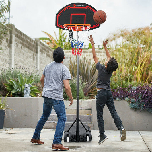 Adjustable Kids' Basketball Hoop Stand with Durable Net and Wheel - Color: Black