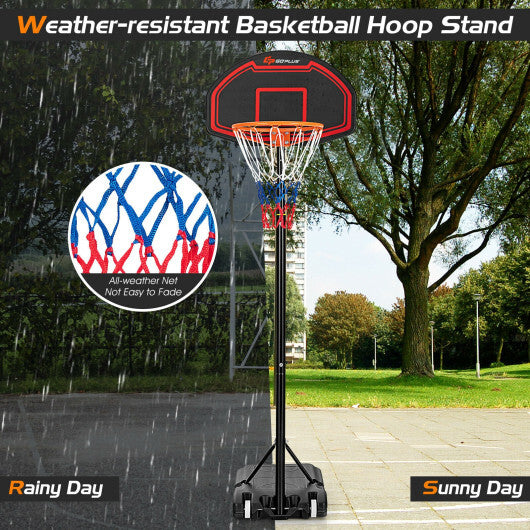 Adjustable Kids' Basketball Hoop Stand with Durable Net and Wheel - Color: Black