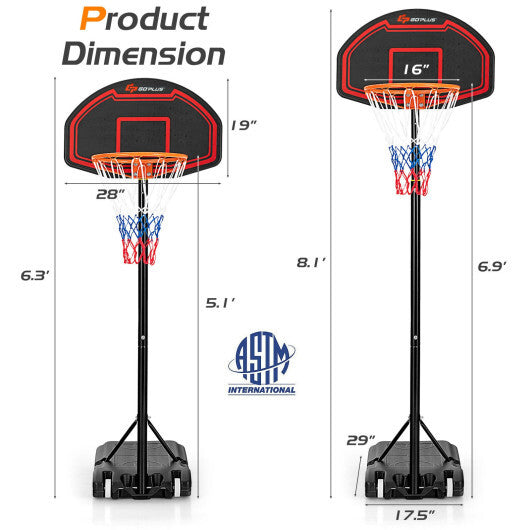 Adjustable Kids' Basketball Hoop Stand with Durable Net and Wheel - Color: Black