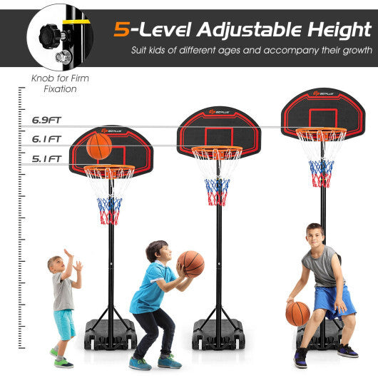 Adjustable Kids' Basketball Hoop Stand with Durable Net and Wheel - Color: Black