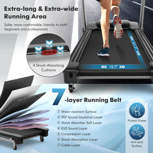 4.75 HP Folding Treadmill with Auto Incline and 20 Preset Programs-Black - Color: Black - Size: 4-4.75 HP