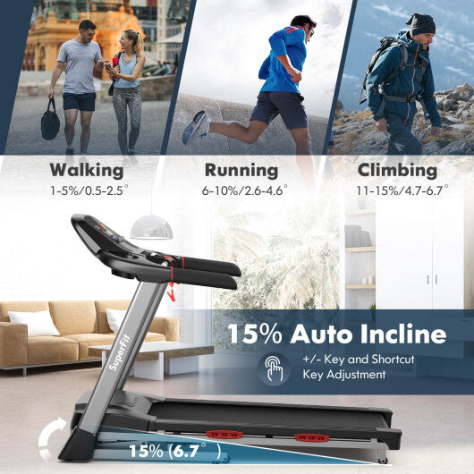 4.75 HP Folding Treadmill with Auto Incline and 20 Preset Programs-Black - Color: Black - Size: 4-4.75 HP