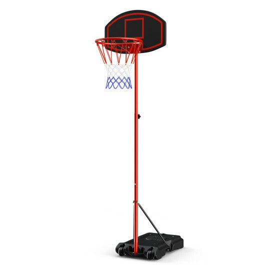 Adjustable Basketball Hoop System Stand Portable with 2 Wheels Fillable Base-Black & Red - Color: Red