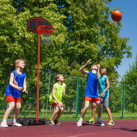 Adjustable Basketball Hoop System Stand Portable with 2 Wheels Fillable Base-Black & Red - Color: Red