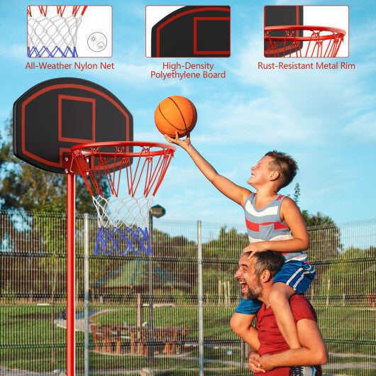 Adjustable Basketball Hoop System Stand Portable with 2 Wheels Fillable Base-Black & Red - Color: Red