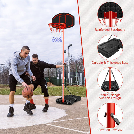 Adjustable Basketball Hoop System Stand Portable with 2 Wheels Fillable Base-Black & Red - Color: Red