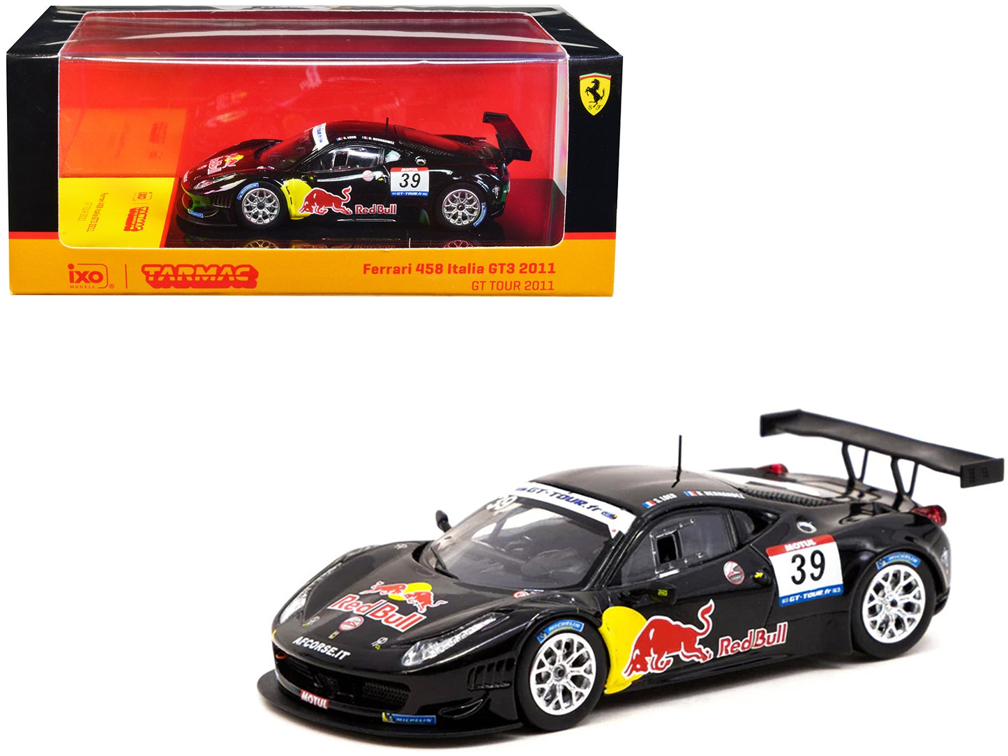 Ferrari 458 Italia GT3 #39 Sebastien Loeb - Bruno Hernandez "Red Bull" GT Tour (2011) "Hobby64" Series 1/64 Diecast Model Car by Tarmac Works