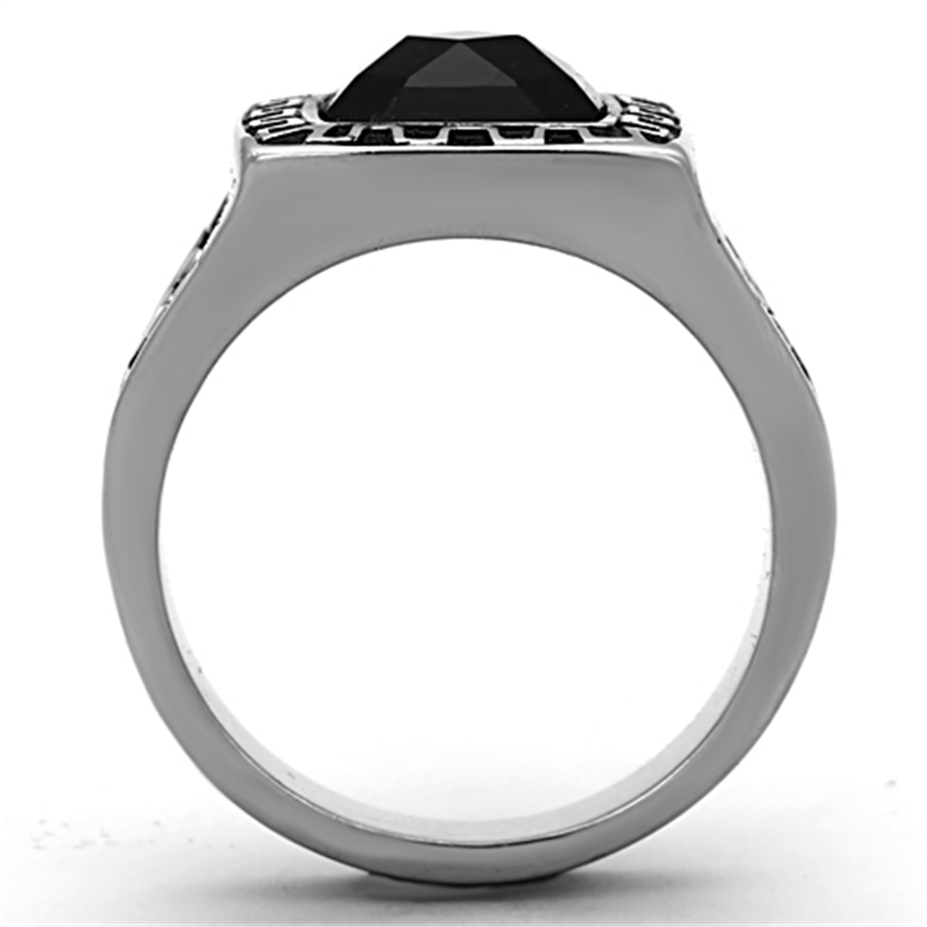 TK1356 - High polished (no plating) Stainless Steel Ring with Synthetic Synthetic Glass in Jet