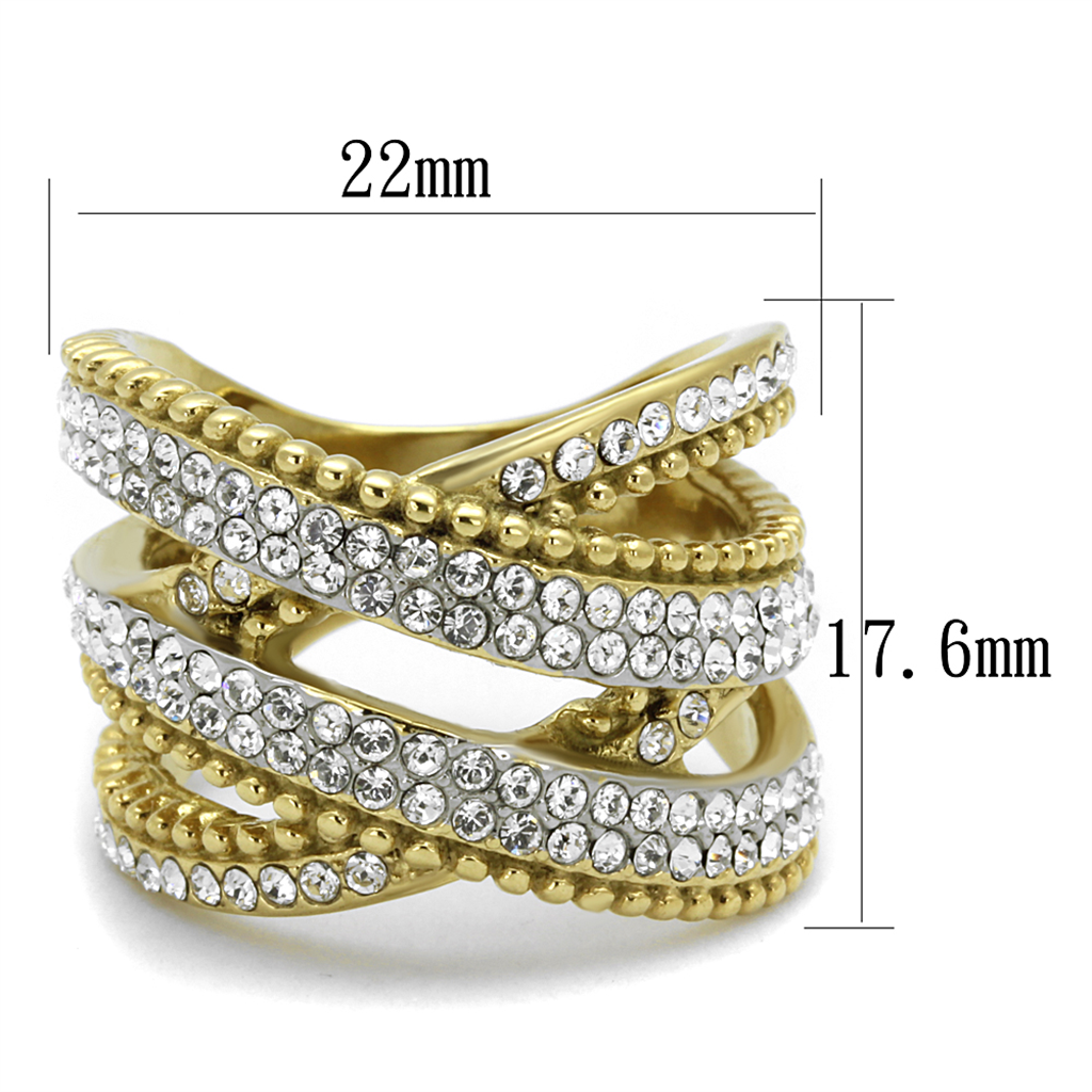 TK2252 - Two-Tone IP Gold (Ion Plating) Stainless Steel Ring with Top Grade Crystal  in Clear