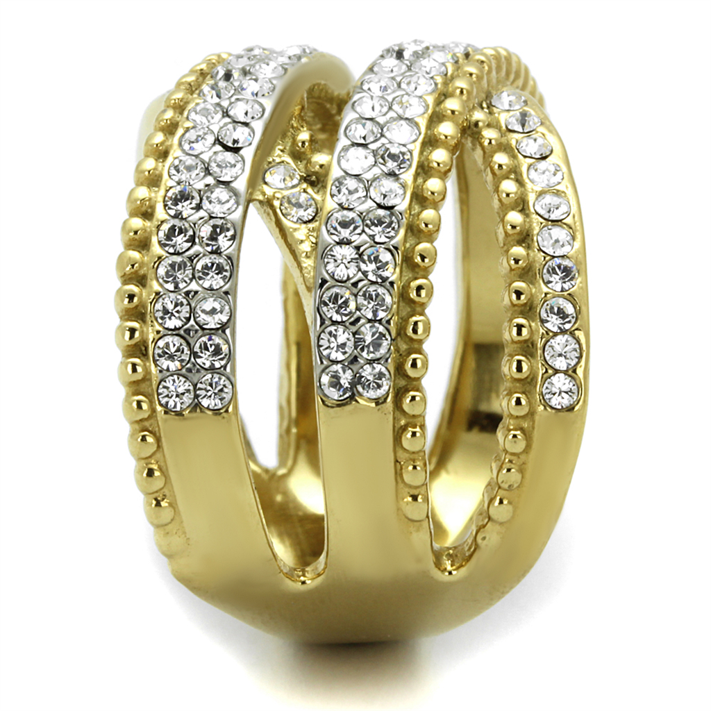 TK2252 - Two-Tone IP Gold (Ion Plating) Stainless Steel Ring with Top Grade Crystal  in Clear