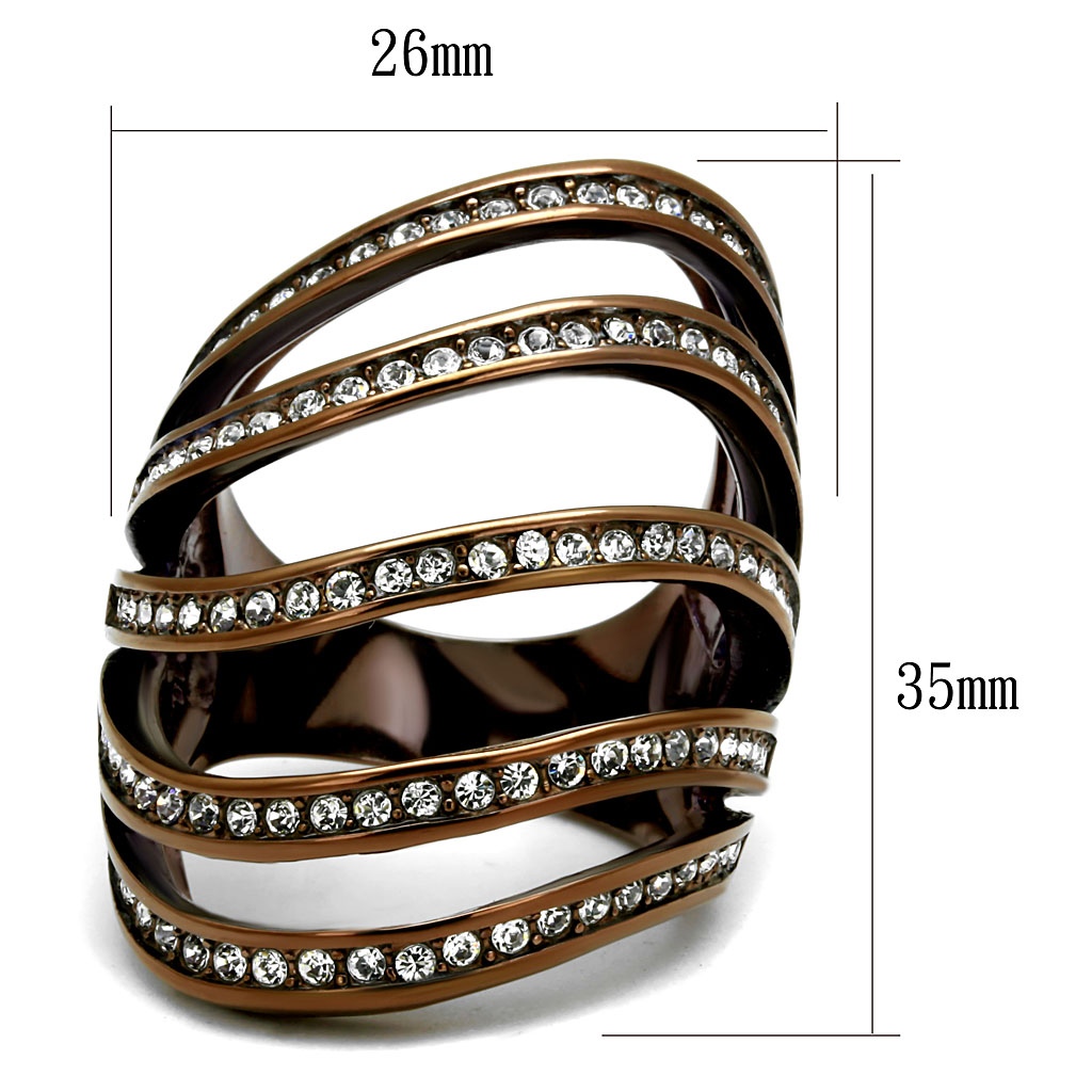 TK2985 - IP Coffee light Stainless Steel Ring with Top Grade Crystal  in Clear