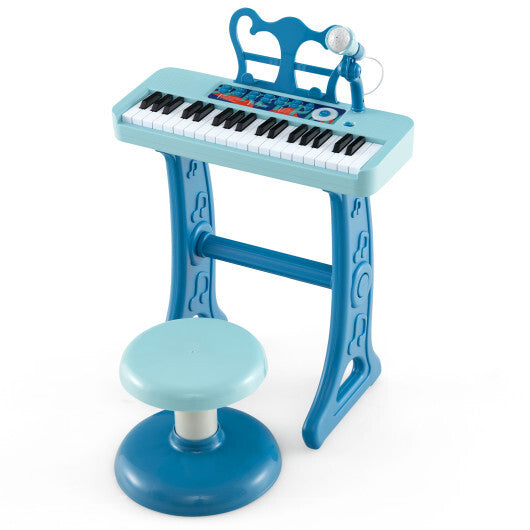 Kids Piano Keyboard 37-Key Kids Toy Keyboard Piano with Microphone for 3+ Kids-Blue - Color: Blue