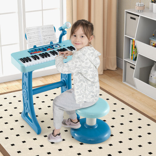 Kids Piano Keyboard 37-Key Kids Toy Keyboard Piano with Microphone for 3+ Kids-Blue - Color: Blue