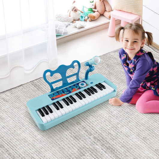 Kids Piano Keyboard 37-Key Kids Toy Keyboard Piano with Microphone for 3+ Kids-Blue - Color: Blue