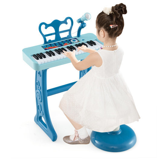 Kids Piano Keyboard 37-Key Kids Toy Keyboard Piano with Microphone for 3+ Kids-Blue - Color: Blue