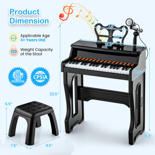 37 Keys Music Piano with Microphone Kids Piano Keyboard with Detachable Music Stand-Red