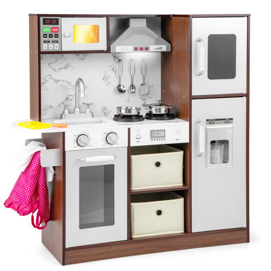 Kids Modern Toy Kitchen Playset with Attractive Lights and Sounds-Coffee - Color: Coffee