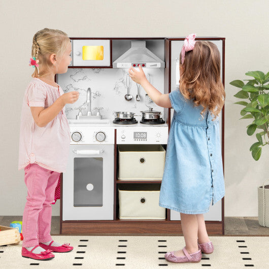 Kids Modern Toy Kitchen Playset with Attractive Lights and Sounds-Coffee - Color: Coffee