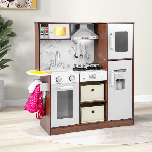 Kids Modern Toy Kitchen Playset with Attractive Lights and Sounds-Coffee - Color: Coffee