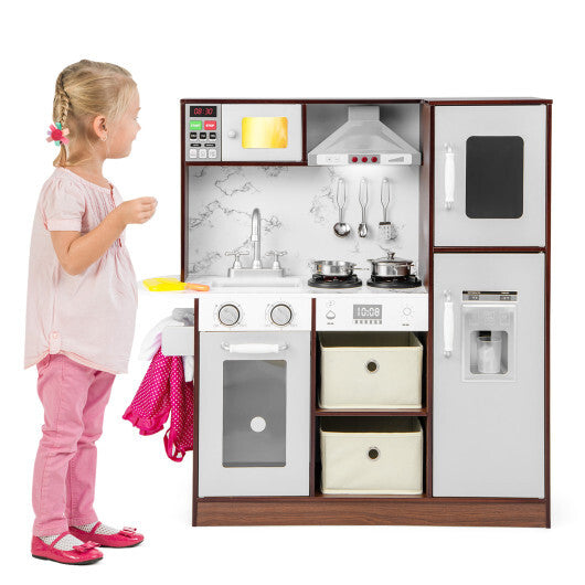 Kids Modern Toy Kitchen Playset with Attractive Lights and Sounds-Coffee - Color: Coffee