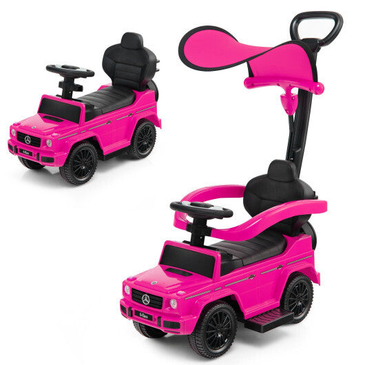 3-In-1 Ride on Push Car Mercedes Benz G350 Stroller Sliding Car with Canopy-Pink - Color: Pink