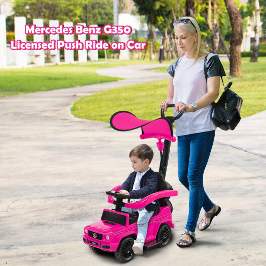 3-In-1 Ride on Push Car Mercedes Benz G350 Stroller Sliding Car with Canopy-Pink - Color: Pink