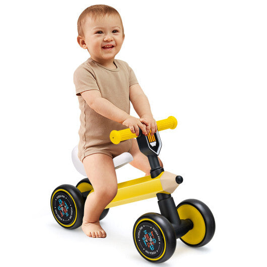 Baby Balance Bike with 4 Silent EVA Wheels and Limited Steering Wheels-Yellow - Color: Yellow