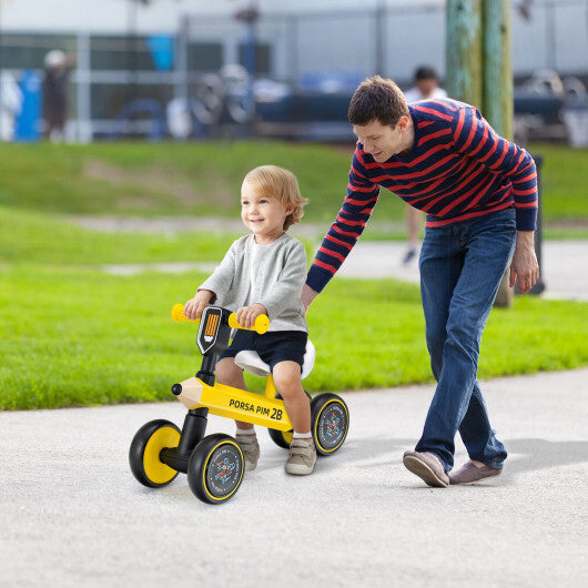 Baby Balance Bike with 4 Silent EVA Wheels and Limited Steering Wheels-Yellow - Color: Yellow