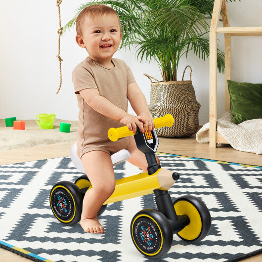 Baby Balance Bike with 4 Silent EVA Wheels and Limited Steering Wheels-Yellow - Color: Yellow