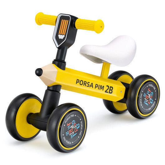 Baby Balance Bike with 4 Silent EVA Wheels and Limited Steering Wheels-Yellow - Color: Yellow