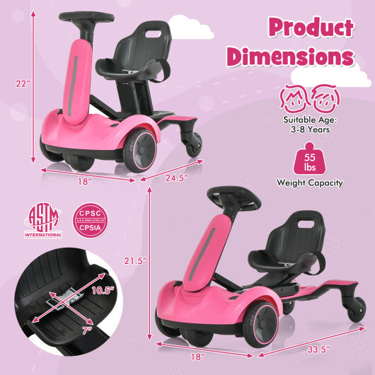 6V Kids Ride on Drift Car with 360? Spin and 2 Adjustable Heights-Pink