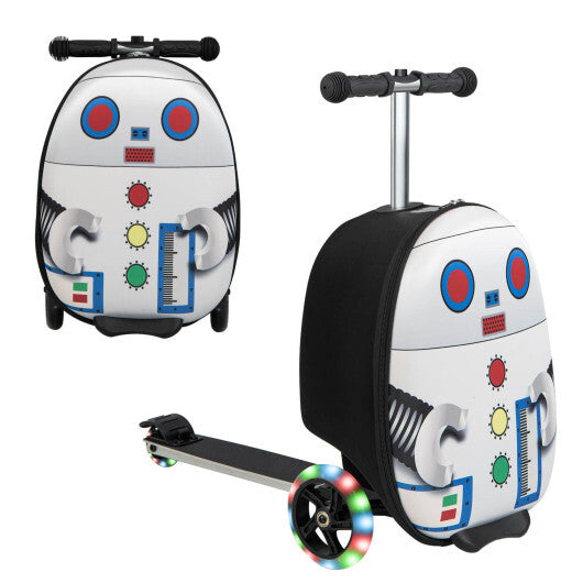 Hardshell Ride-on Suitcase Scooter with LED Flashing Wheels-White - Color: White