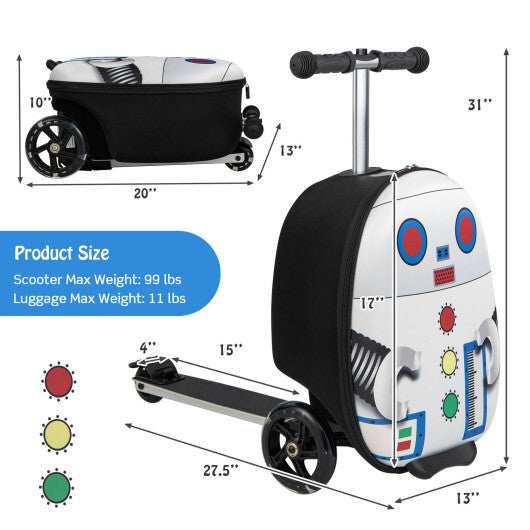 Hardshell Ride-on Suitcase Scooter with LED Flashing Wheels-White - Color: White