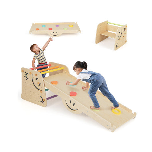 Wooden Climbing Toy Triangle Climber Set with Seesaw-Multicolor - Color: Multicolor