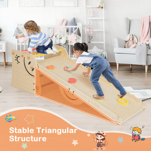 Wooden Climbing Toy Triangle Climber Set with Seesaw-Multicolor - Color: Multicolor