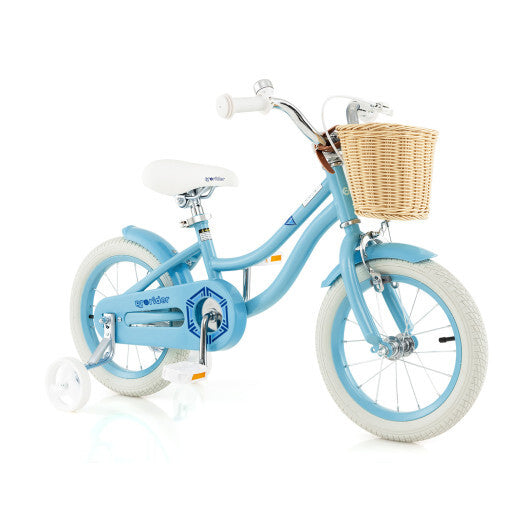 14-Inch Kids Bike with Training Wheels and Adjustable Handlebar Seat-Blue - Color: Blue