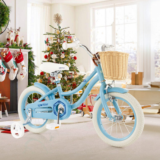 14-Inch Kids Bike with Training Wheels and Adjustable Handlebar Seat-Blue - Color: Blue