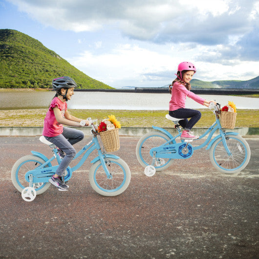 14-Inch Kids Bike with Training Wheels and Adjustable Handlebar Seat-Blue - Color: Blue