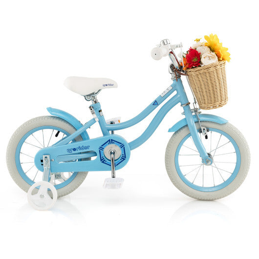 14-Inch Kids Bike with Training Wheels and Adjustable Handlebar Seat-Blue - Color: Blue