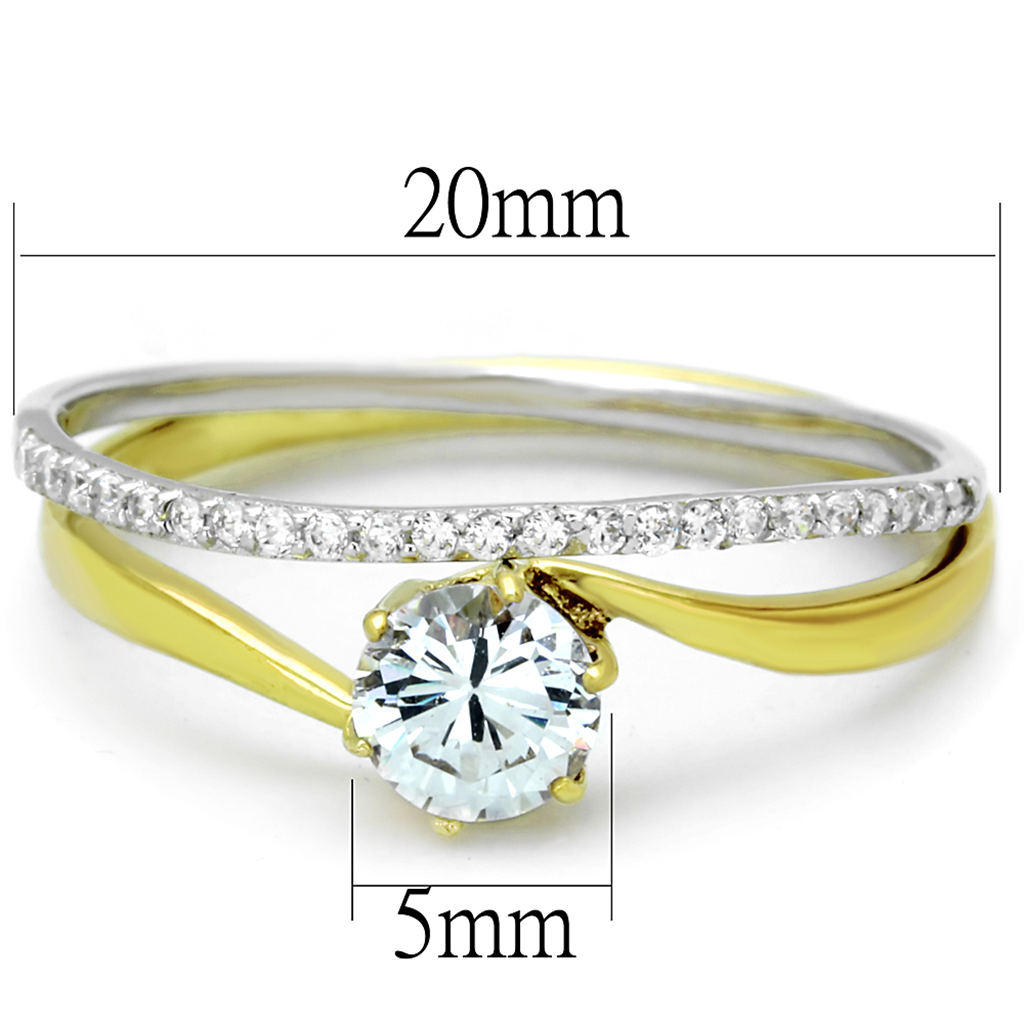 TS209 - Gold+Rhodium 925 Sterling Silver Ring with AAA Grade CZ  in Clear