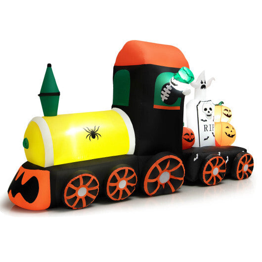 8 Feet Halloween Inflatable Skeleton Ride on Train with LED Lights - Color: Multicolor